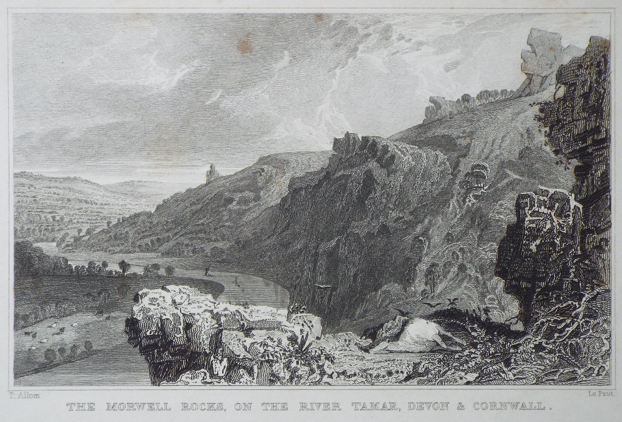 Print - The Morwell Rocks, on the River Tamar, Devon & Cornwall. - Le
